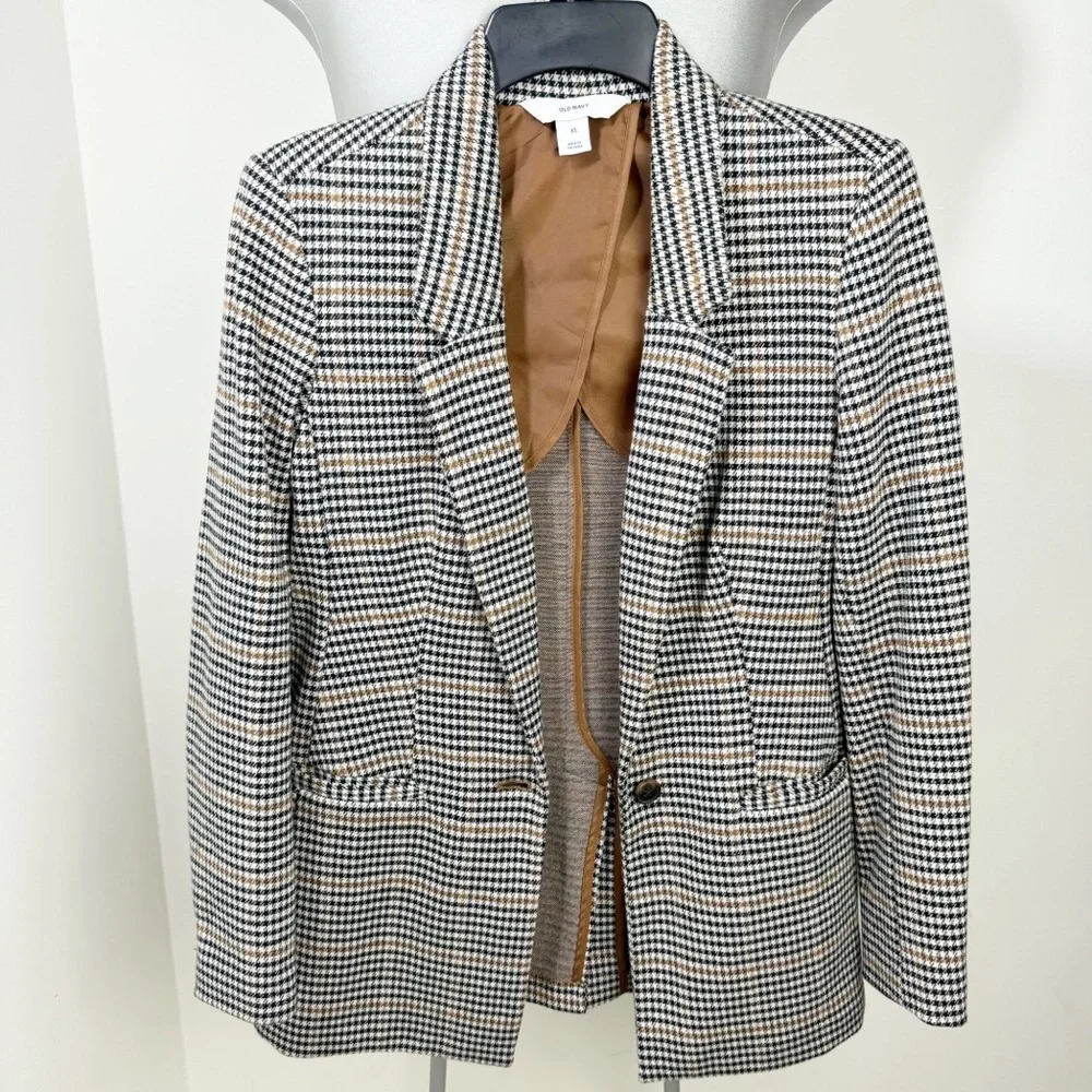 Old Navy Oversized Patterned Blazer Houndstooth Plaid Size XS Extra Small - Picture 9 of 9